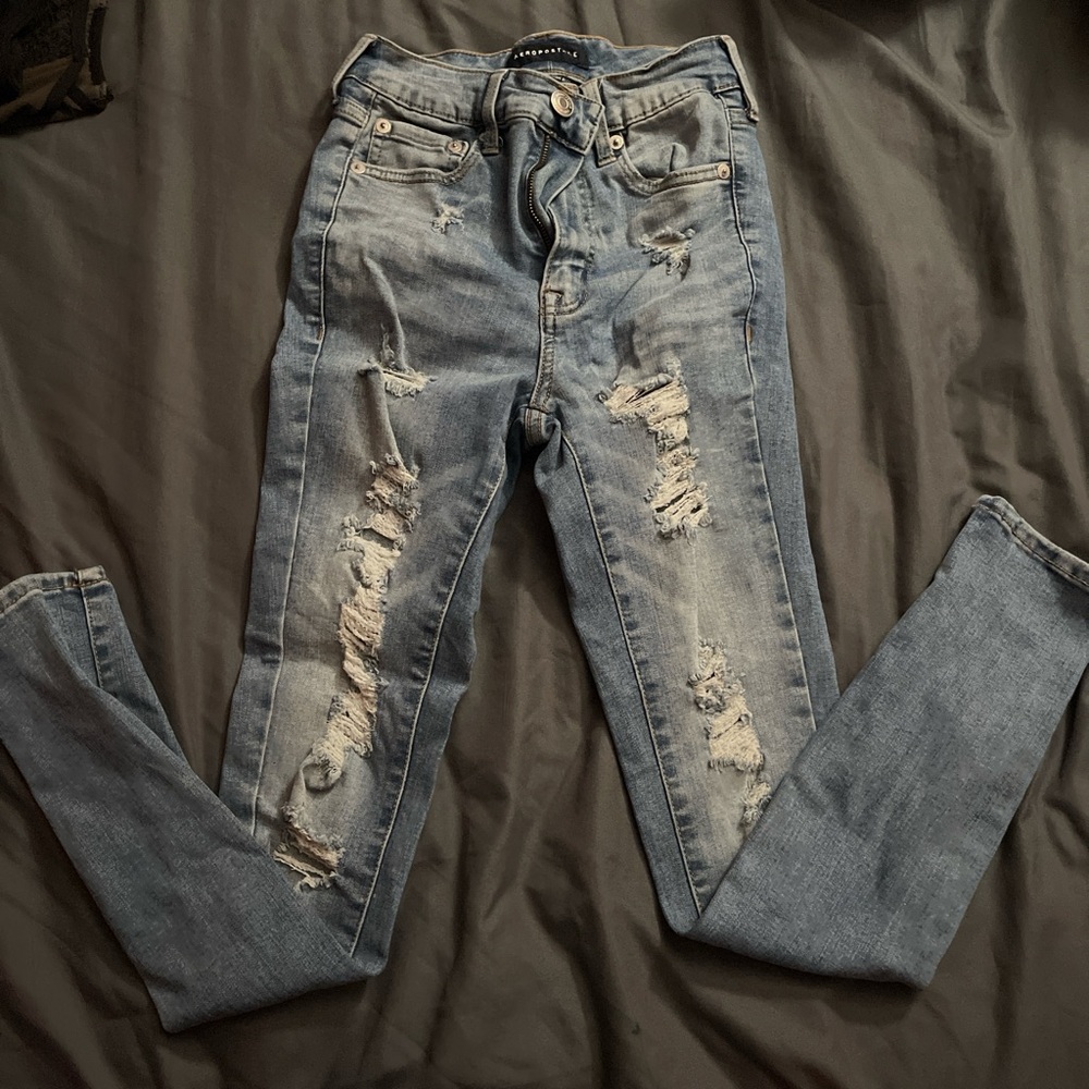 Aeropostale Light Blue Distressed Skinny Jeans